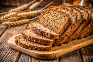 Rustic Bran Bread Slices on Wooden Board - Close-up Food Photography