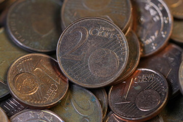 Close-up of a group of Euro Cent Coins
