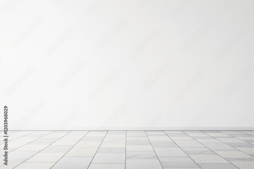 Poster minimalistic white wall and tiled floor background for design and mockup display.