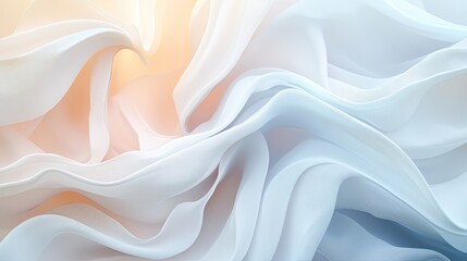 Obraz premium A soft, flowing D background with layered waves in shades of white, cream, and pale blue, creating a tranquil and elegant atmosphere