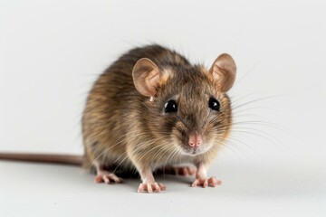 Studio shot of a brown house mouse posing on a seamless white background