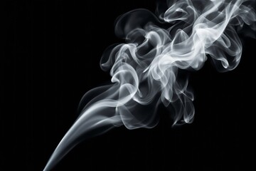 Obraz premium White smoke swirls gracefully on a dark black background, showcasing creative and abstract light patterns.