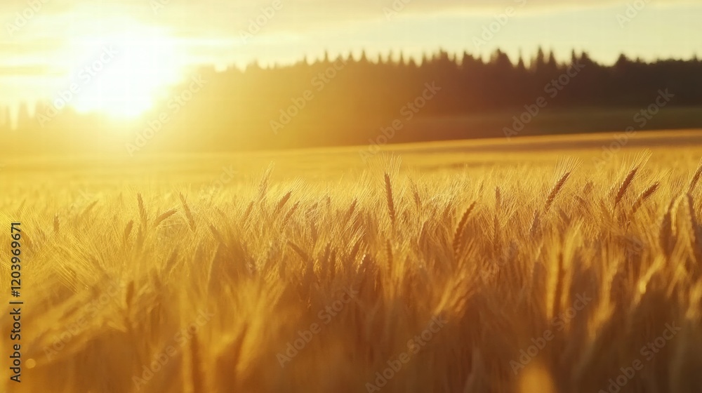 Aufkleber golden wheat field at sunset with warm sunlight casting a serene glow on natures bounty. generative 
