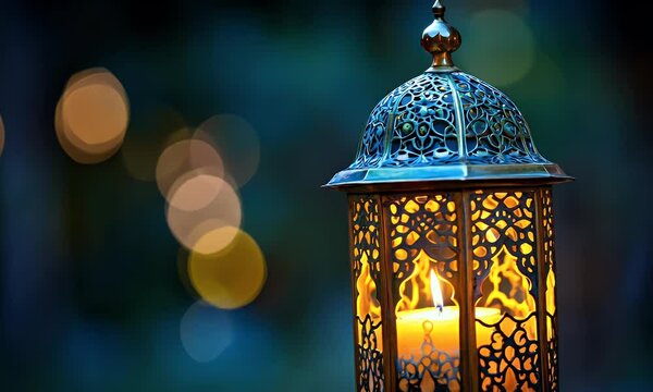 islamic background animation with copy space. Bright animated stars on a blue background with clouds. Animated Islamic Background. Eid lively. Ramadan animations.