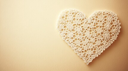A Valentine's Day card featuring intricate lace patterns in the shape of a heart, placed on a neutral-colored background with room for text.