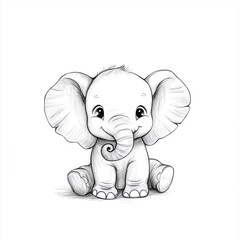 Fototapeta premium Cute Elephant Drawing, Adorable Animal Illustration, Simple Line Art, Kids Art, Coloring Book Image, Printable Design