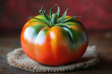 a vibrant red tomato held against a red background evoking excitement for tomato festivals bursting with color and energy perfect for culinary celebrations