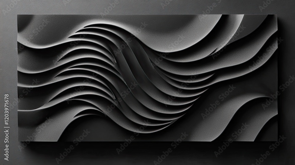 Poster a d textured surface with deep indented shapes and reflections in dark tones, offering a bold and dr