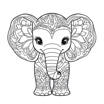 Adorable mandala elephant coloring page,  perfect for kids' activities