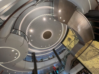 Opulent Art Deco interior architecture inside lobby, atrium or foyer on modern ocean liner style...
