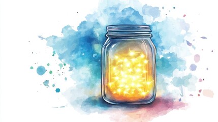 Magical Jar Glow with Bright Lights and Colorful Splash Background