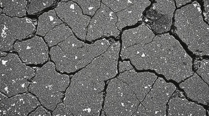 Fototapeta premium Black and white, dark gray volcanic basalt rock mountain, cracked and crumbled granite texture, broken stones scattered across a desolate, rugged terrain