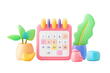 Colorful 3D Calendar with Plants