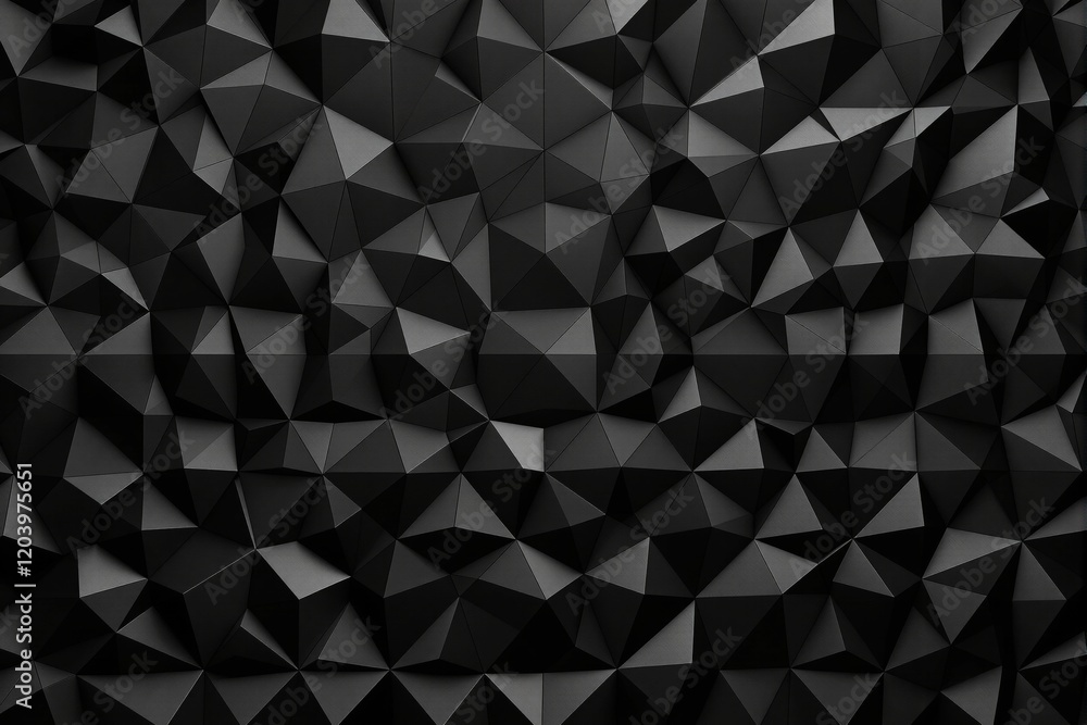 Poster Abstract black geometric 3D background with triangular patterns and shadows.