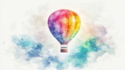 Obraz premium Colorful Watercolor Hot Air Balloon in Artistic Sky Background