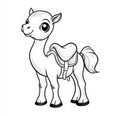 Cute cartoon camel with saddle, likely for coloring book or children's media