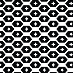 Black and white vector seamless pattern with small diamonds , star shapes ,rhombuses .Abstract black and white geometric texture .Simple minimal wide repeat background .