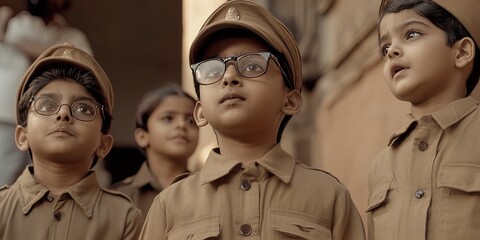 Children enacting Subhas Chandra Boses life in a dramatic skit perfect for educational projects and historical documentaries