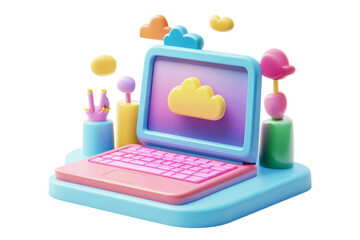 Colorful 3D Laptop with Cloud Icon