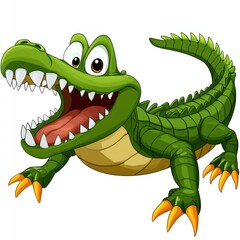 Obraz premium Cartoon crocodile, happy expression, wide open mouth, isolated, children's illustration, educational purposes, for print, web