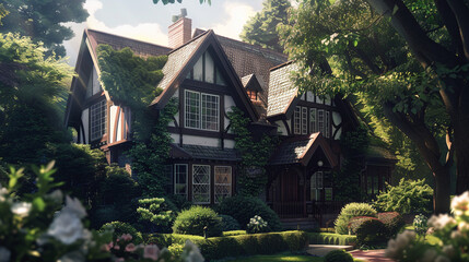 Classic Tudor-Style Home with Steep Rooflines