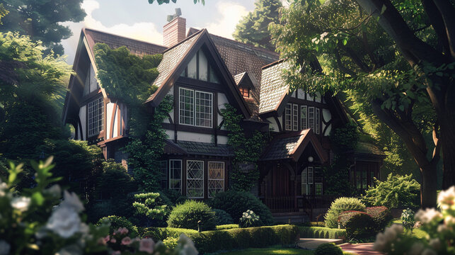 Classic Tudor-Style Home with Steep Rooflines