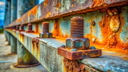 Rusty Beam Bolted to Concrete Base - Industrial Repair & Maintenance Stock Photo