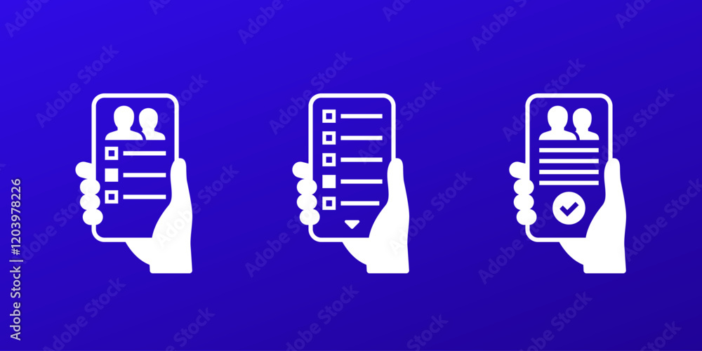 Poster guest list app icons with phone in hand, vector design
