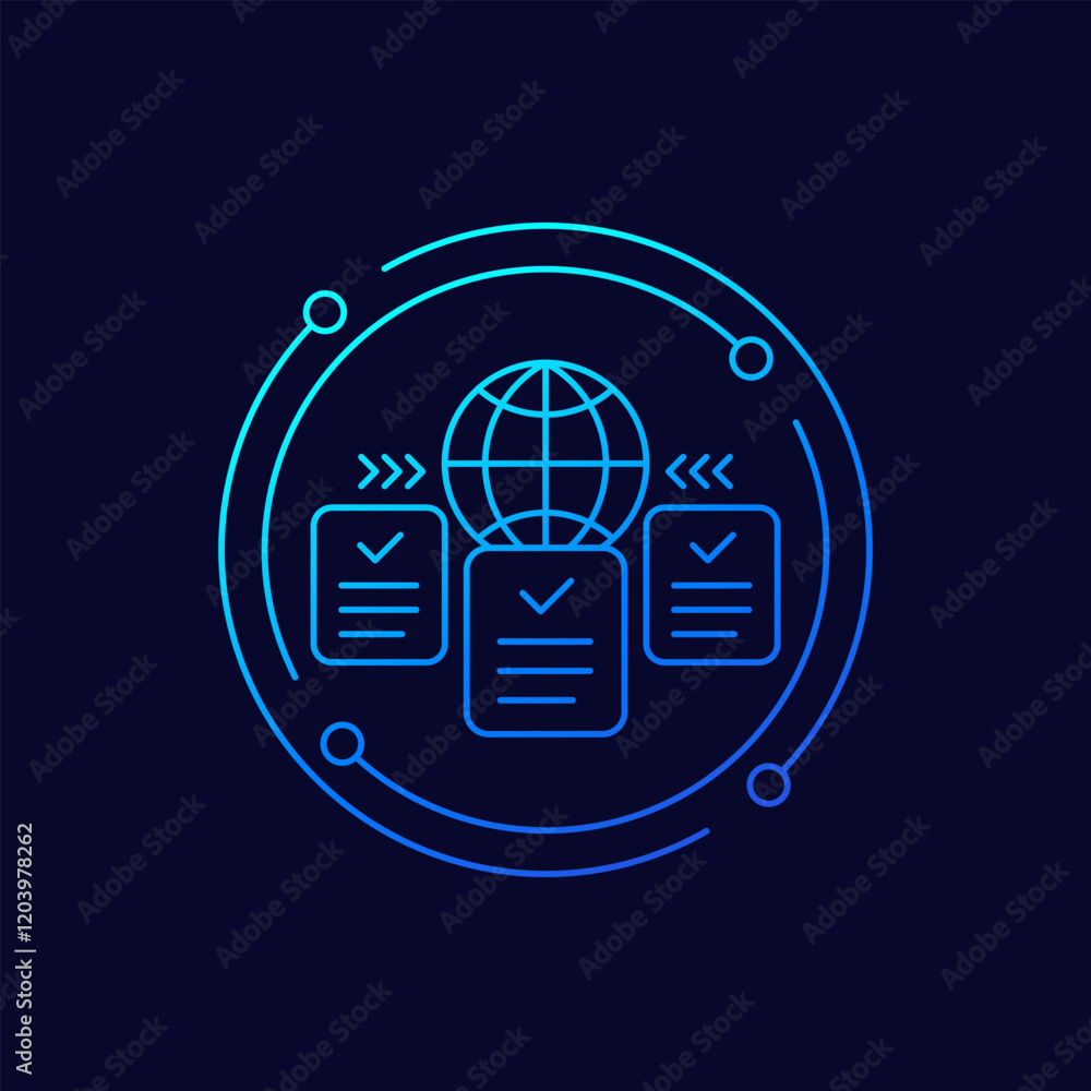 Poster global data exchange icon, linear vector design
