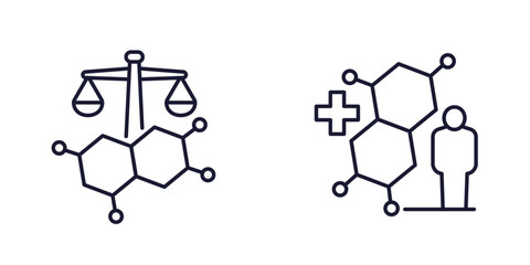 hormonal balance line icons, hormones and endocrine system vector
