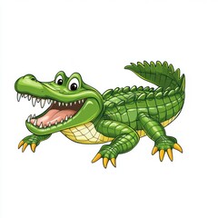 Fototapeta premium Cartoon crocodile, happy, smiling, isolated, children's book illustration, possible use in kids' media