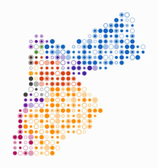 Jordan, shape of the country built of colored cells. Digital style map of Jordan on a white background. Large size circle blocks. Amazing vector illustration.