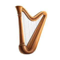 Elegant wooden harp with intricate details. PNG