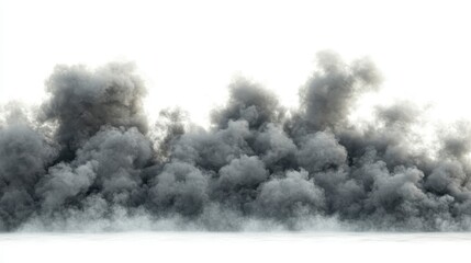 Dramatic Dark Smoke Cloud Dense Gray Fog Realistic 3D Render Isolated on White Background
