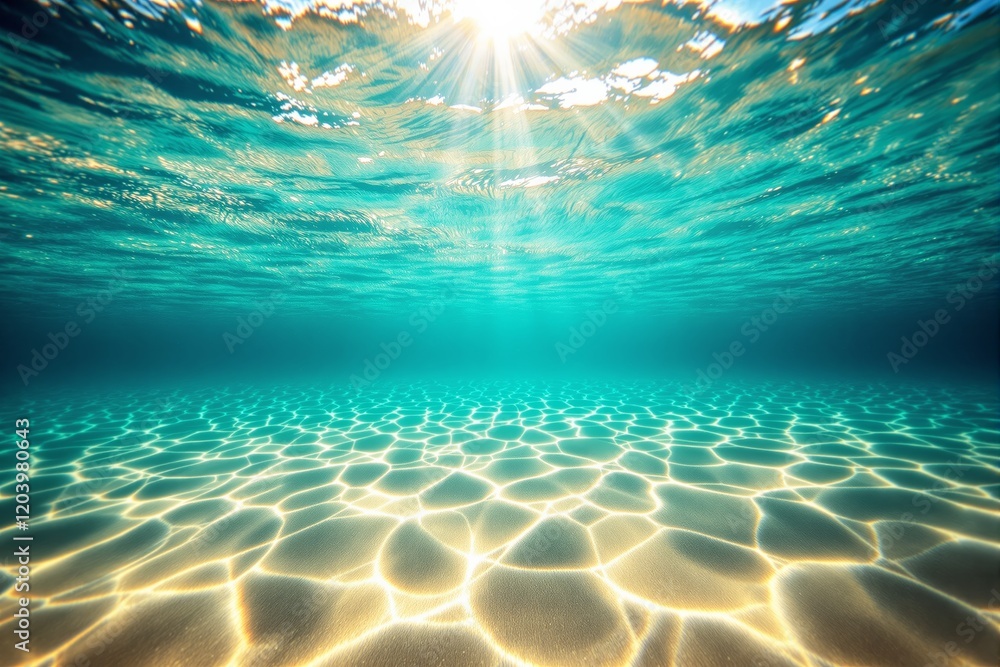 Aufkleber mesmerizing sunlight illuminating the underwater ocean floor with golden patterns.