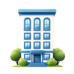 Cartoon style building with blue accents. PNG