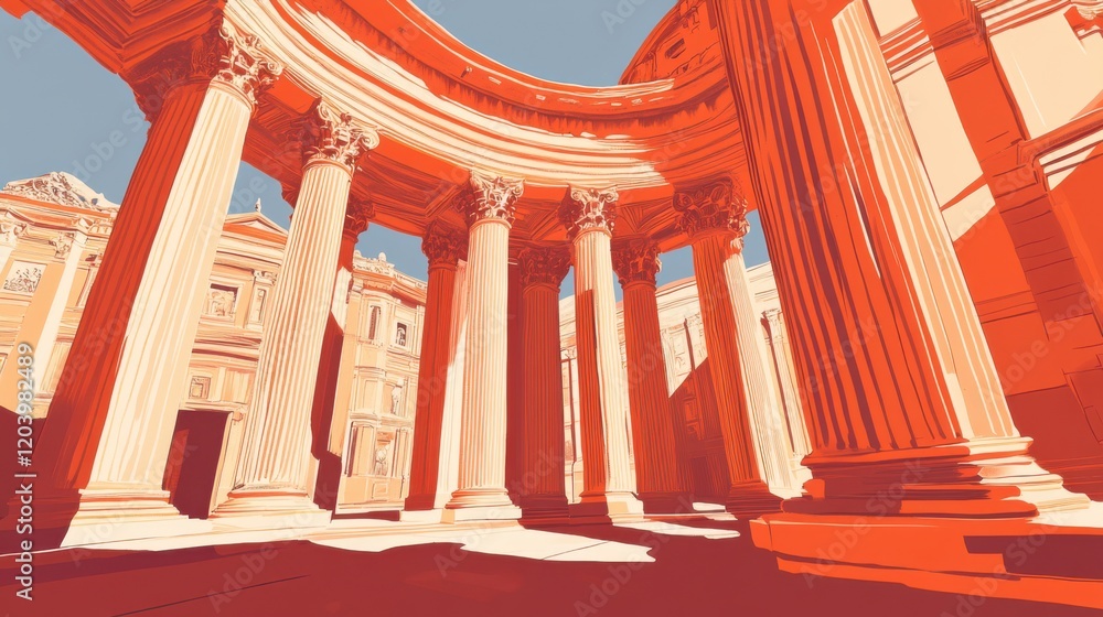 Aufkleber abstract architectural view of grand columns in a historical setting under clear skies