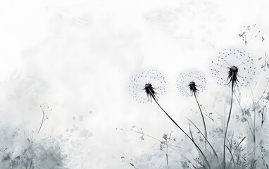Three Dandelion Seed Heads Against A Watercolor Background