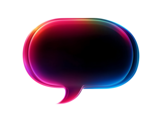 Gradient speech chat bubble with vibrant neon colors isolated on transparent or white background, png