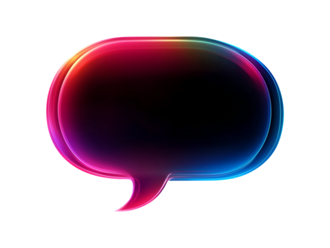 Gradient speech chat bubble with vibrant neon colors isolated on transparent or white background, png