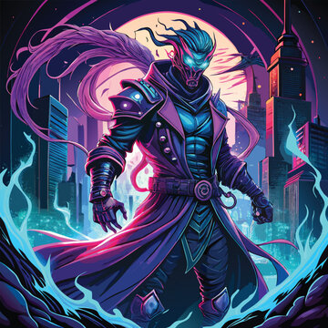 A Neon Night Guardian Fighter