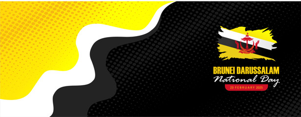 Modern abstract Brunei Darussalam national day 23 February 2025 background and baner design with halftone and wavy background. Best for Brunei  Darussalam Independence Day and National Day Celebration