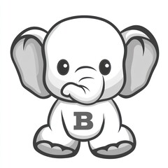Fototapeta premium Cute cartoon elephant, stylized, letter B, whimsical, children's