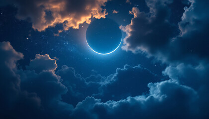 Light from sky . Religion background . The sky at night with stars. New moon . Ramadan background ....