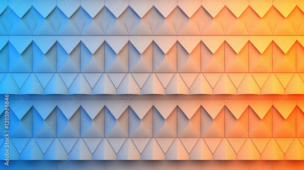 Poster abstract 3d geometric fractal background with cascading patterns in blue and orange shades