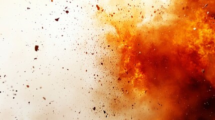 Dramatic Explosion with Fiery Debris and Orange Dust Cloud Background