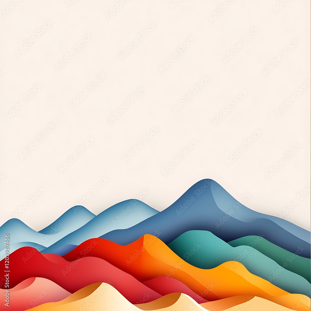 Poster minimalist abstract landscape design with soft color waves and tones