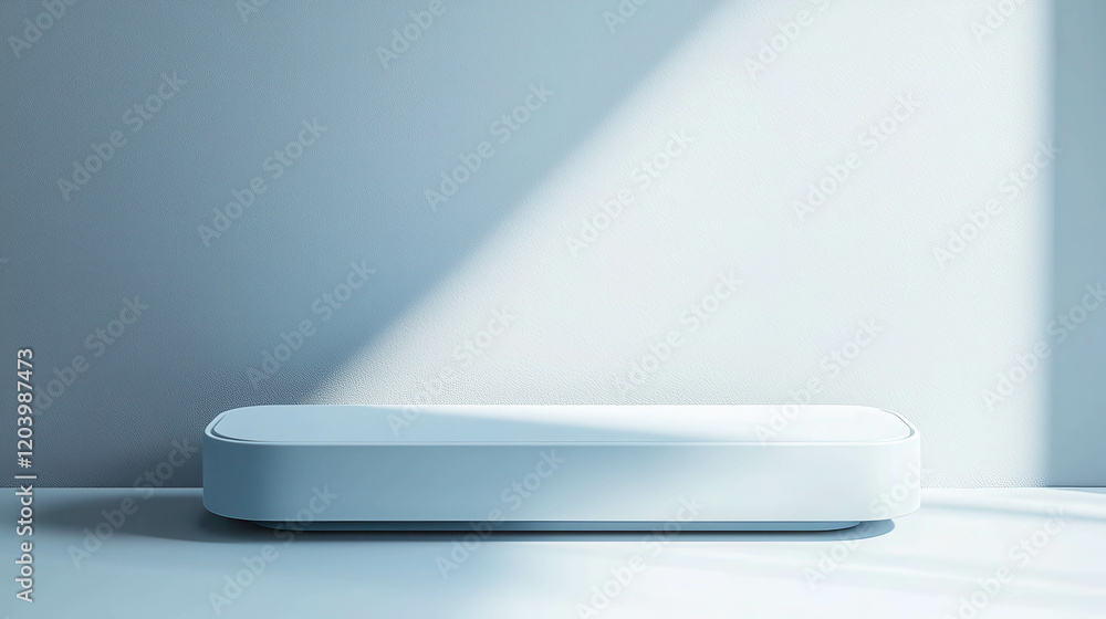 Poster modern soft-edged 3d product stand displaying clean design in minimalistic setting