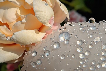  Roses after Rain - A Close-up of Water Droplets on Rose Petals Captured with High Magnification Camera Lens