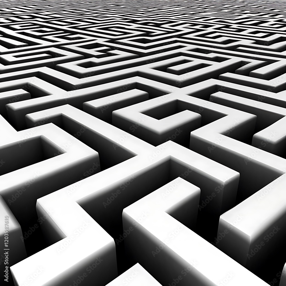 Poster minimalist abstract design with clean white maze pattern